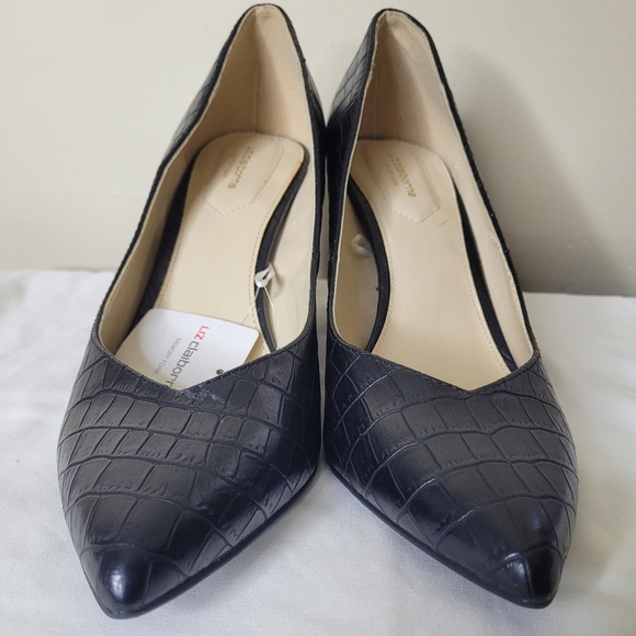 Liz Claiborne Haslett Pumps NWT Black Croc-Embossed Pointed Toe Career Preppy 11 - Picture 4 of 11